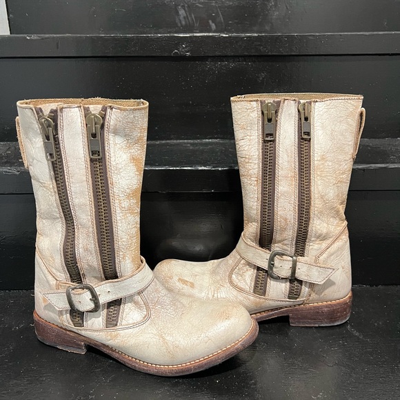 Bed Stu white / cream moto double zip mid- calf boots sz 8 - Picture 12 of 12
